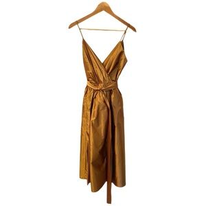 Siri Beautiful Elegant Gold Sleeveless Duppioni Silk Dress Size 8 NWT